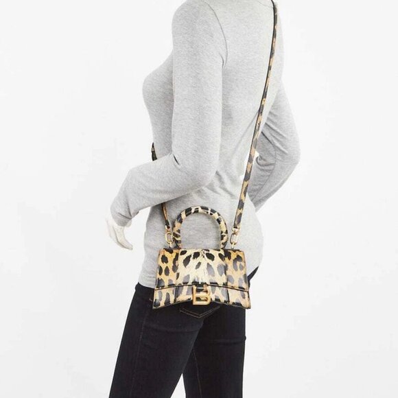 Balenciaga Leopard Print Smooth Leather Hourglass XS Top Handle Bag - Picture 2 of 10